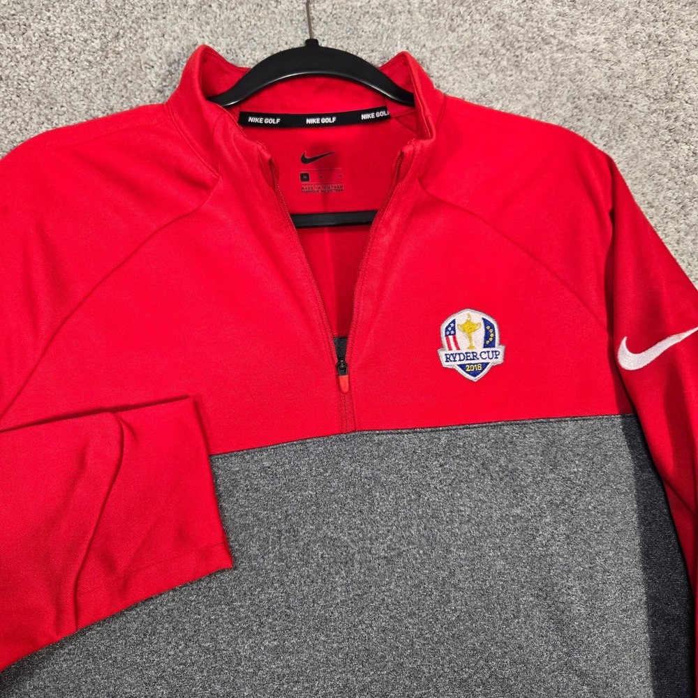 Nike Golf Ryder Cup 2018 France‎ Sweatshirt Mens Medium Red Gray 1/4 Zip fleece